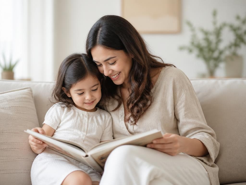 Mother and daughter reading a book together
